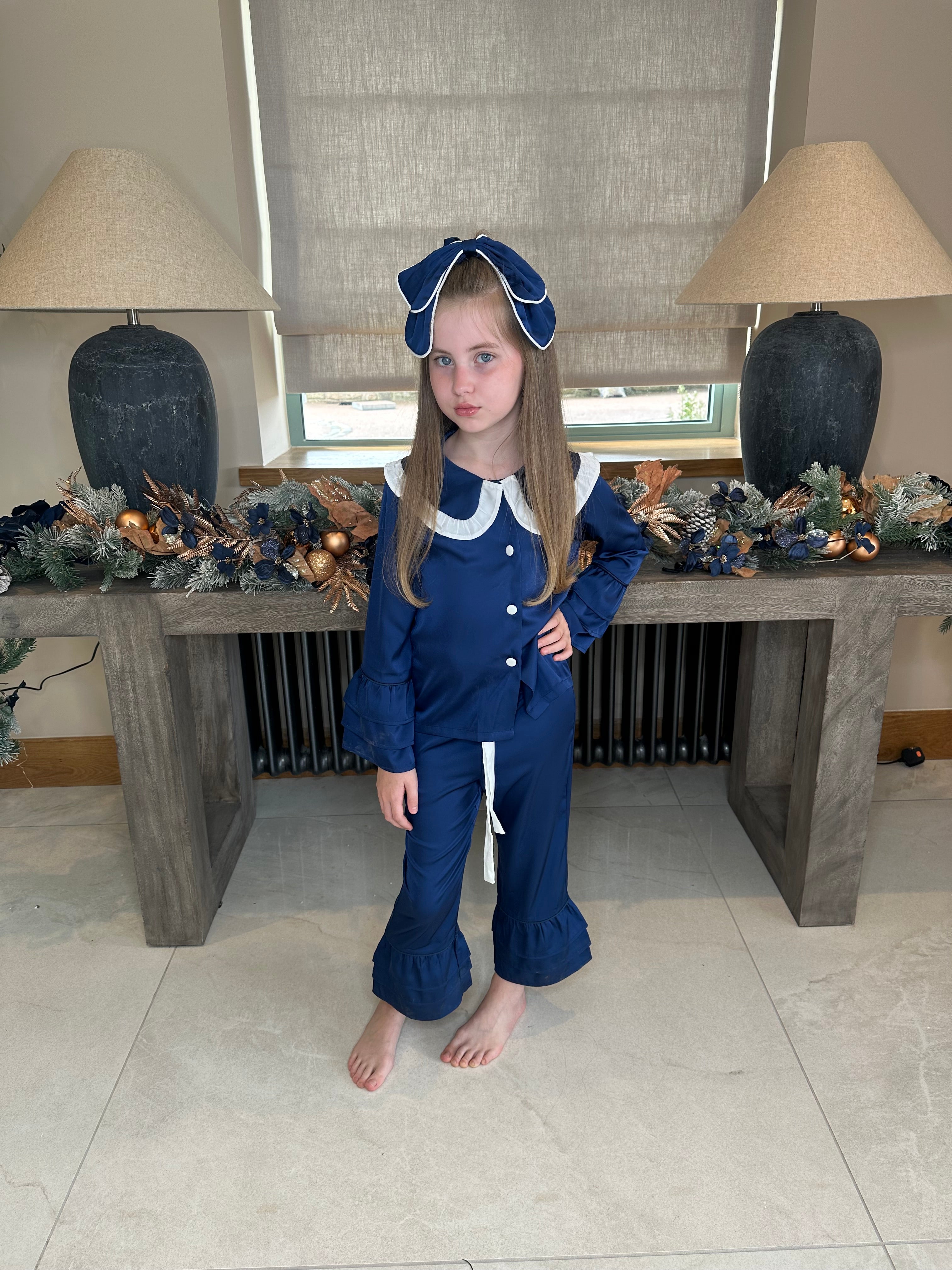 NAVY GIRLS RUFFLED COLLAR SET