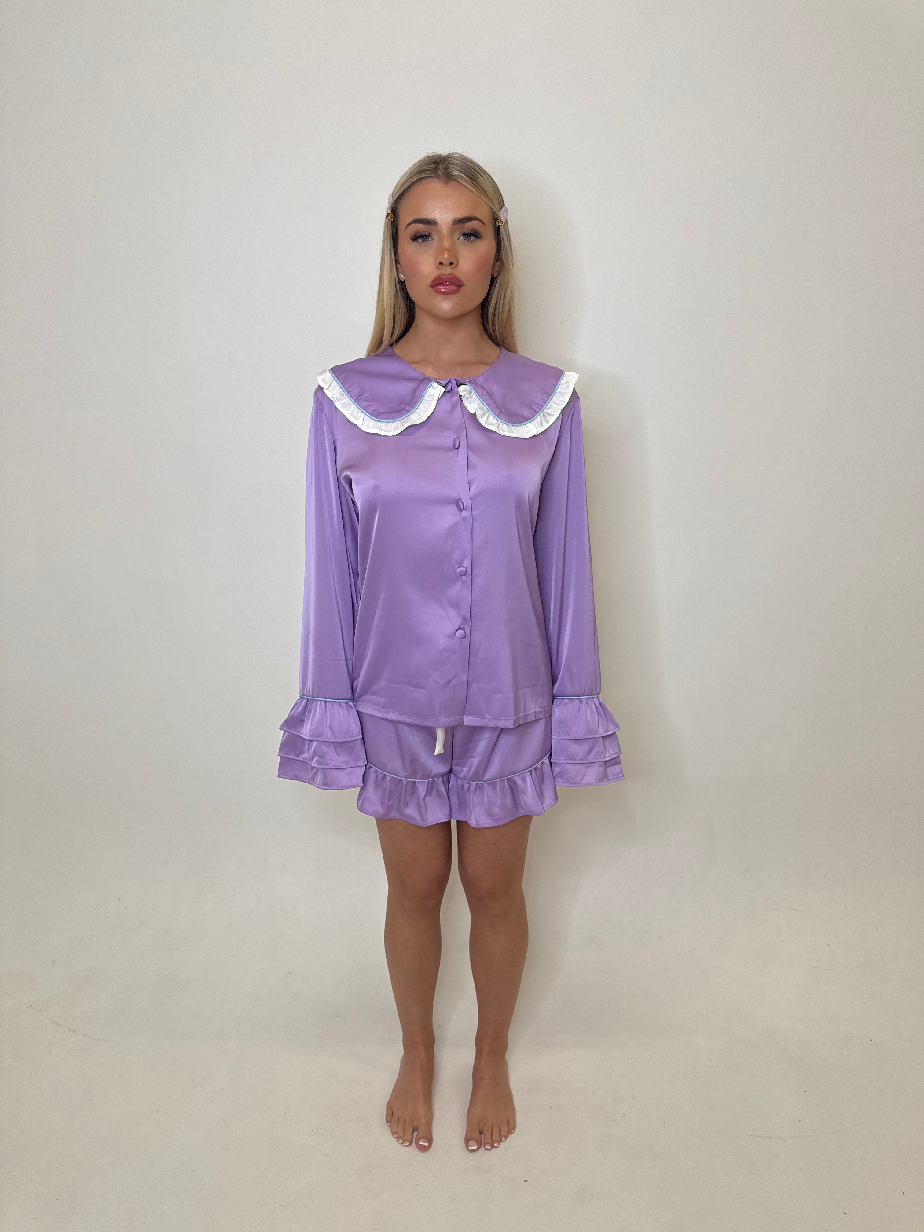 Peony Lilac Ruffle Shorts Set