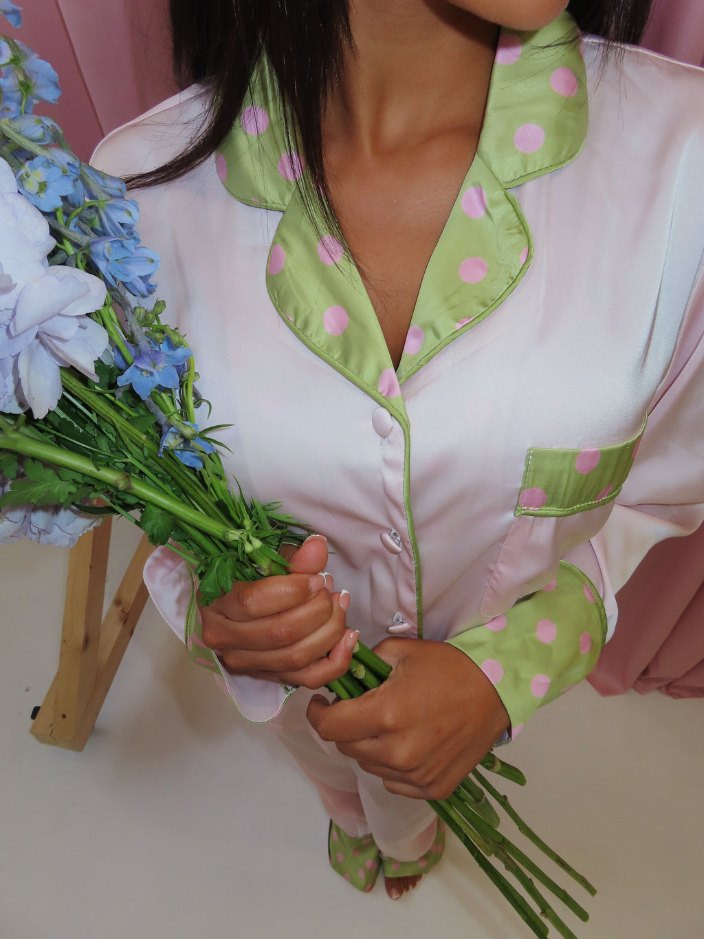 Pink & Green Polka Dot Long